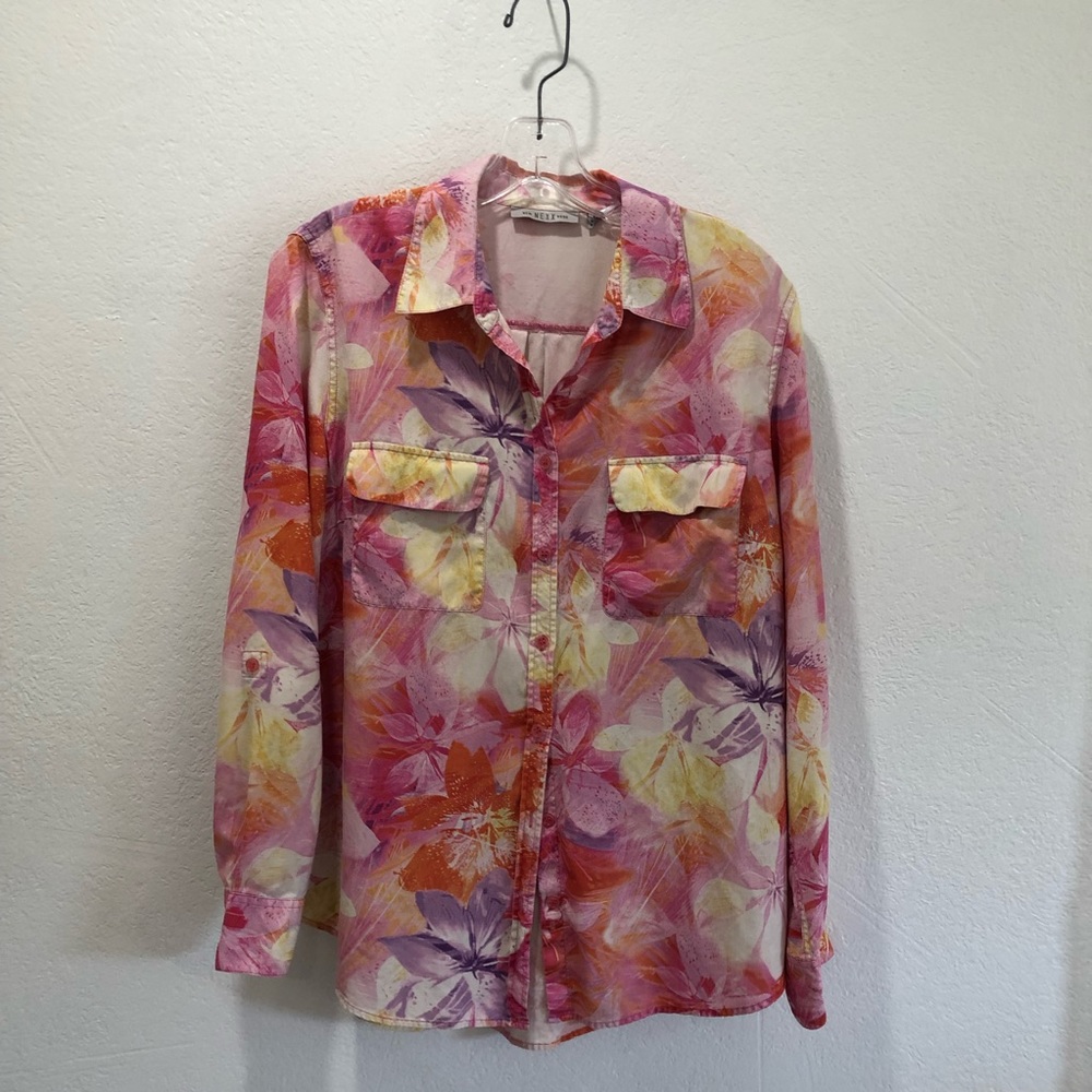 Nexx Women's Floral Button Down Shirt - Pink, Yellow, Purple